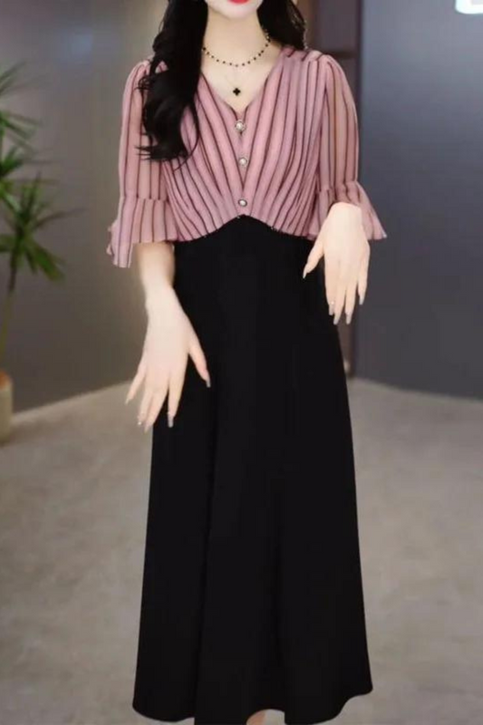 Donella - V-neck Button Down midi Dress