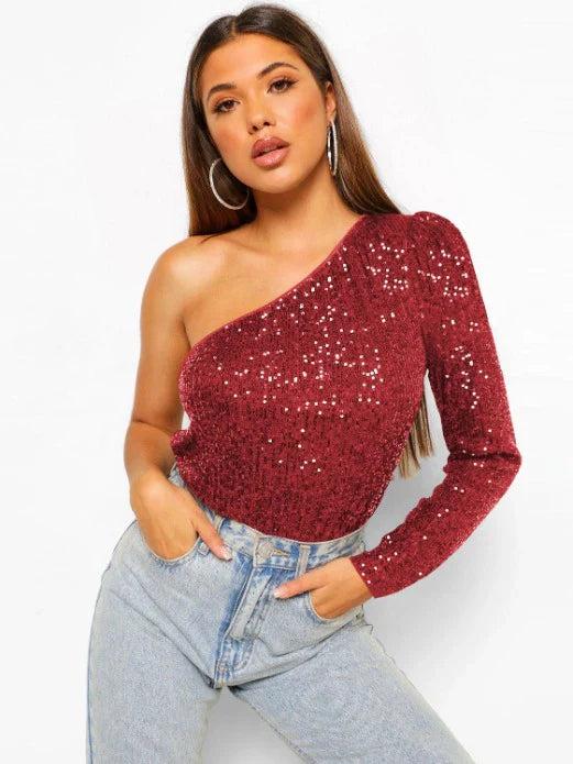 Ballentine – Sequined One-Shoulder Top