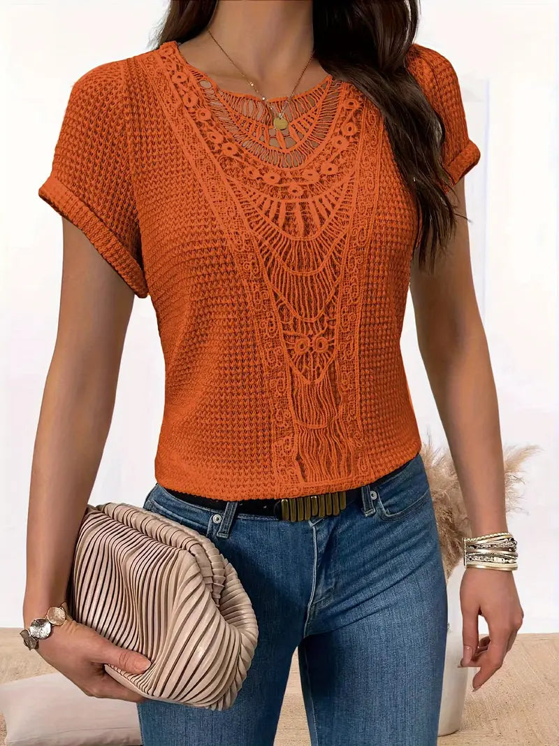 Yzendra – Stylish Crochet Knit Top