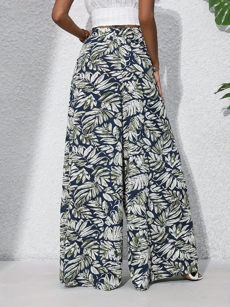 Mariah – High-quality Tropical Print Wide-leg Trousers