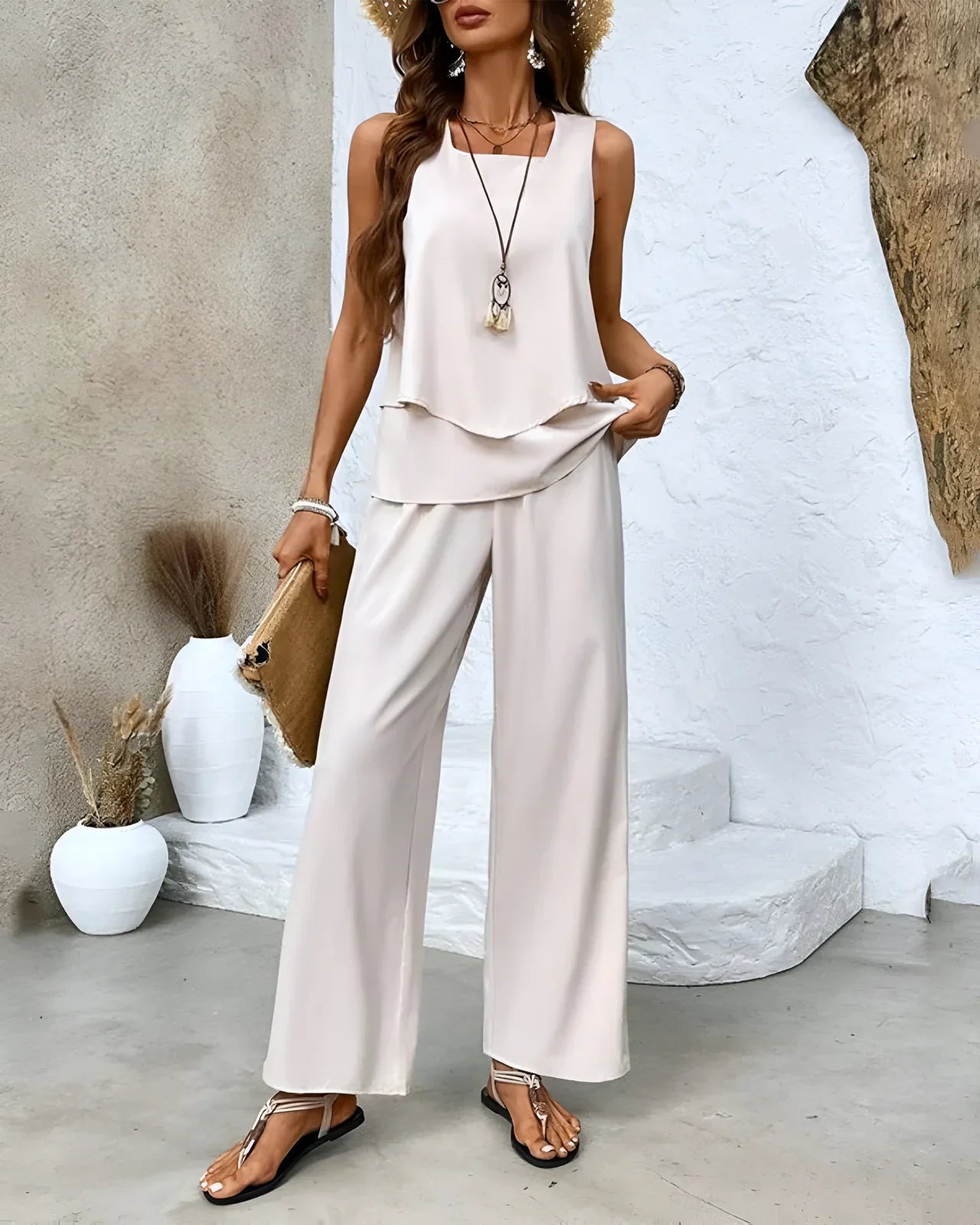 Alora – Elegant Sleeveless Top and Wide-leg Trousers Set