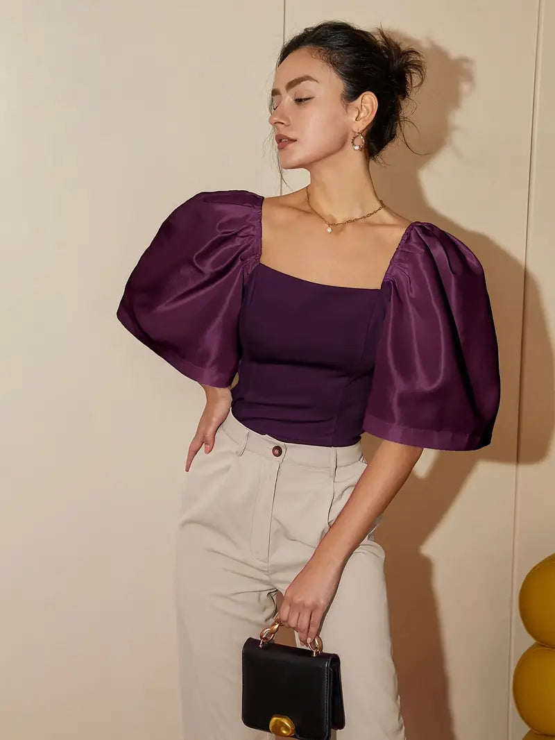 Clara – Stylish Satin Puff Sleeves Blouse