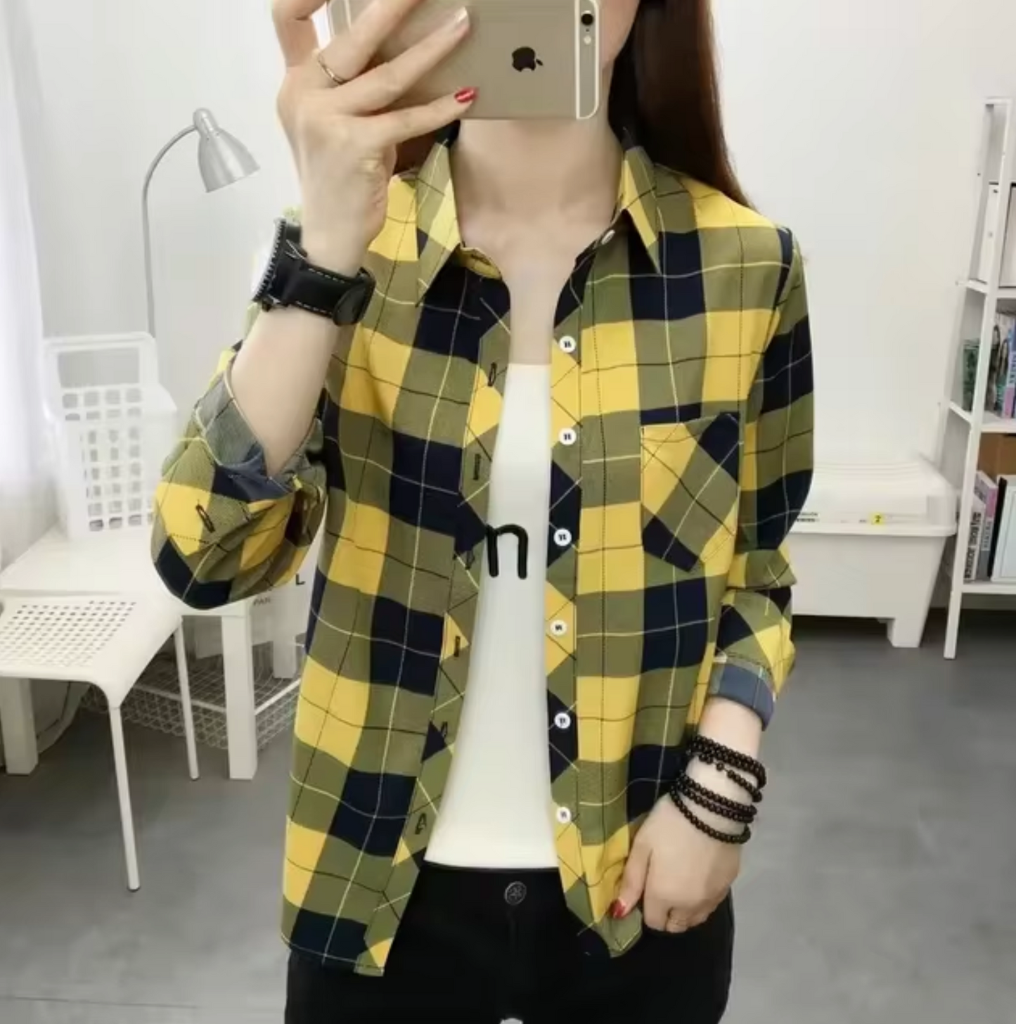 Hela – Cotton Long-sleeved Checkered Top