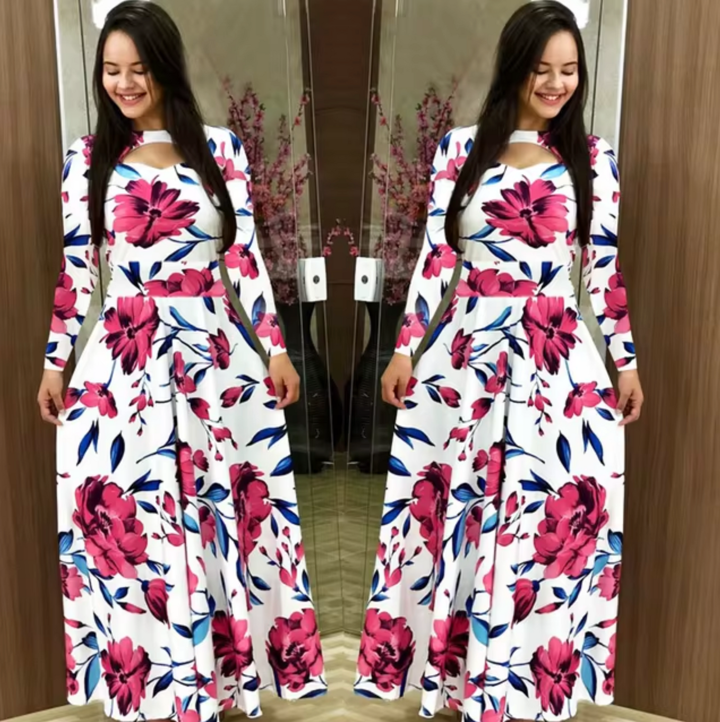 Euna - Long Sleeve Floral Maxi Dress