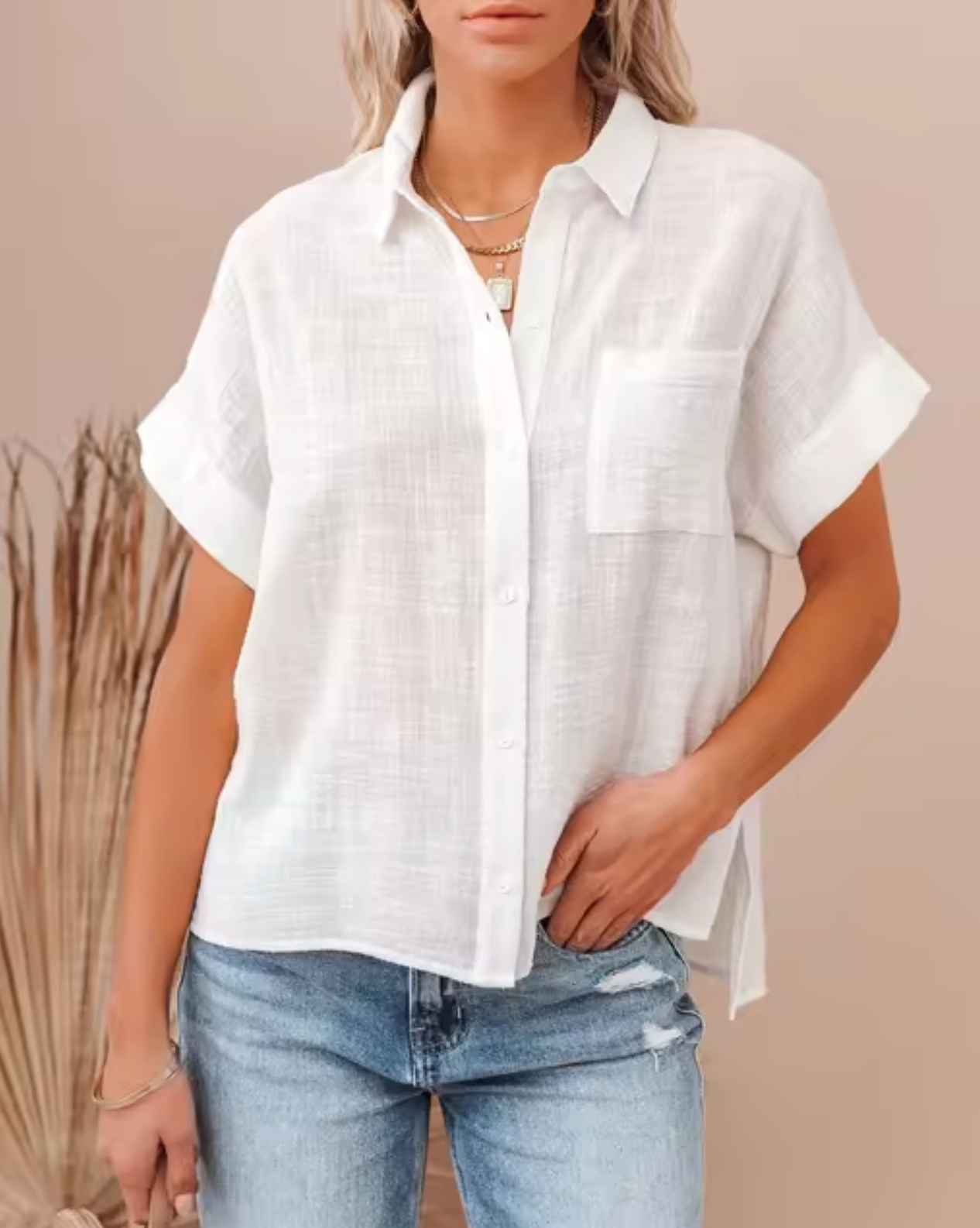 Aina – Cotton Linen Short-sleeved Blouse