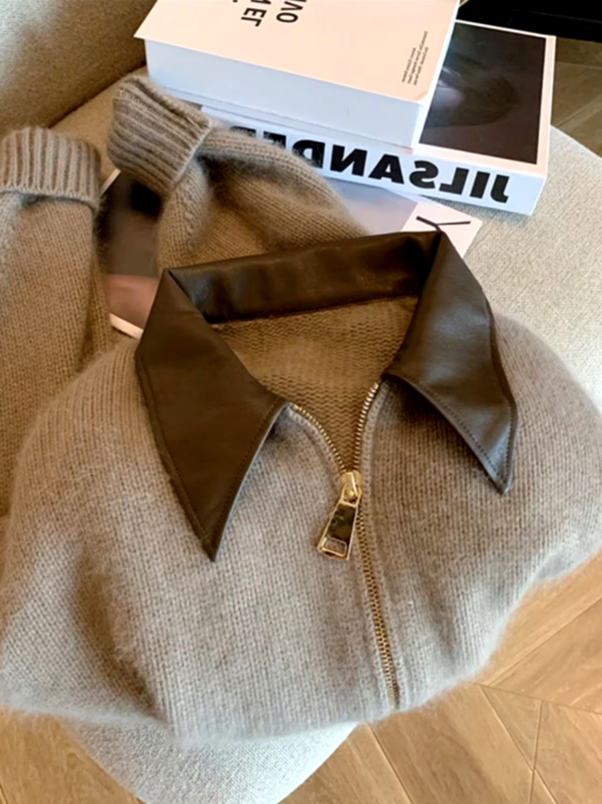 Valentina – Leather Collar Cardigan