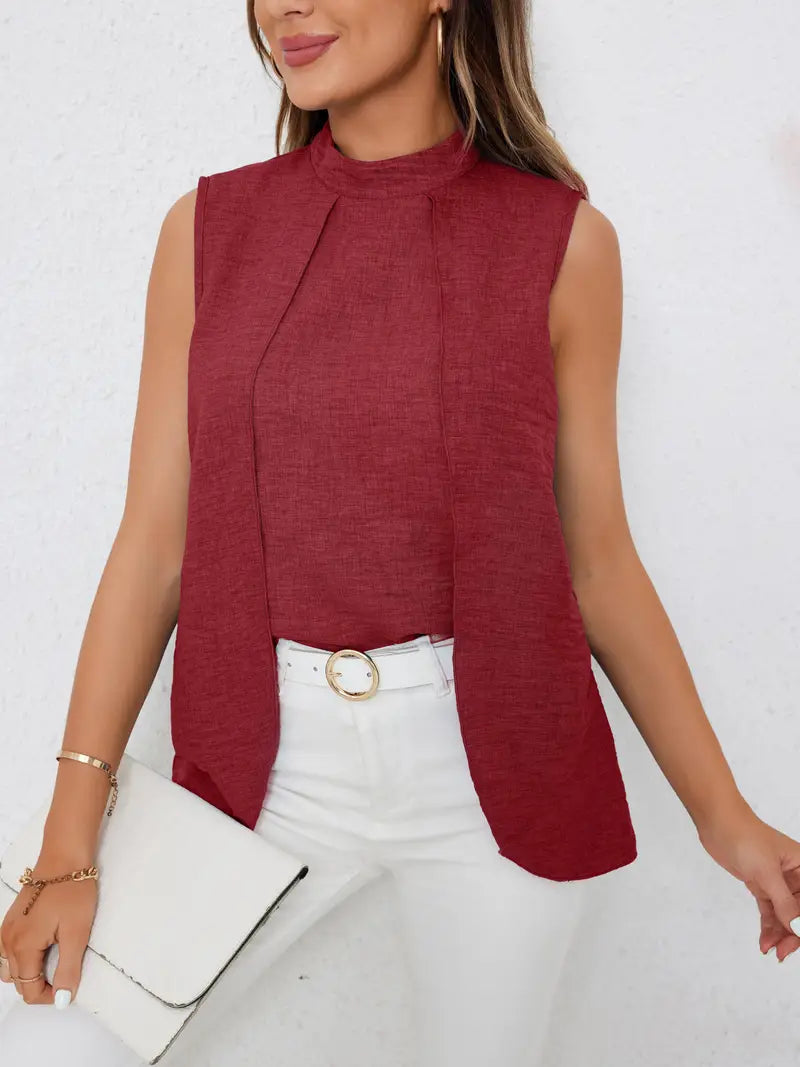 Zyra – Stylish Sleeveless Blouse with High Collar