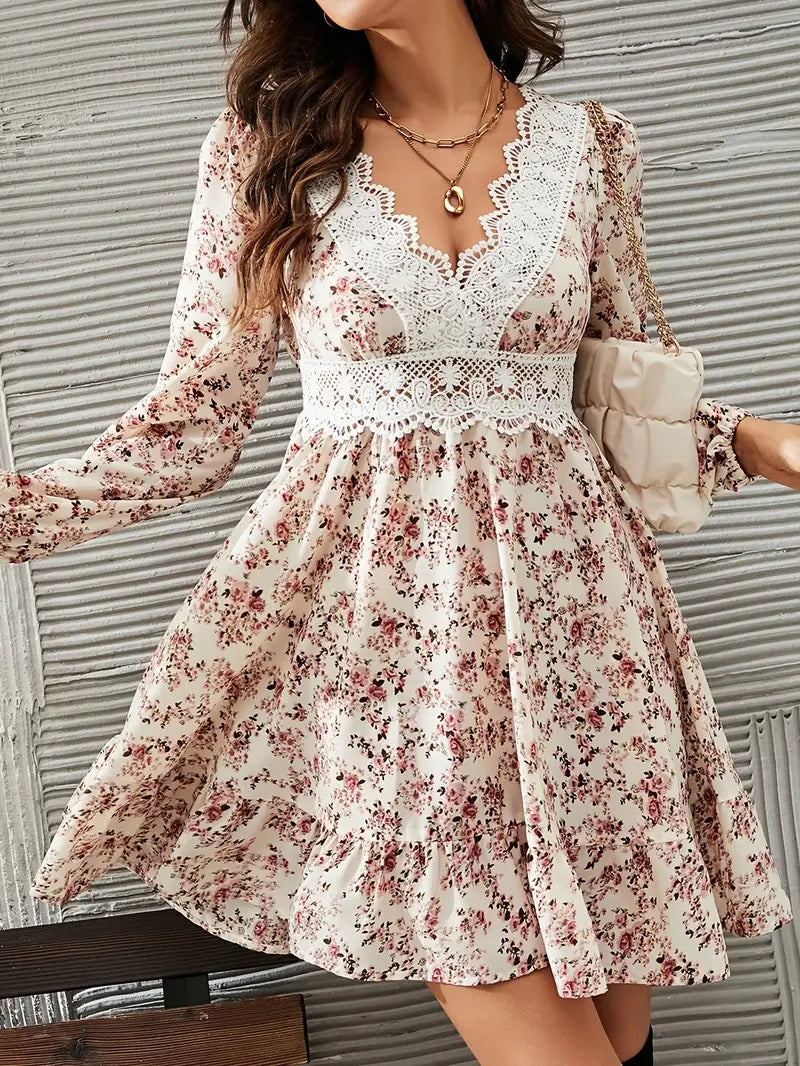 Lilith – Boho Floral Dress with Deep V-neck