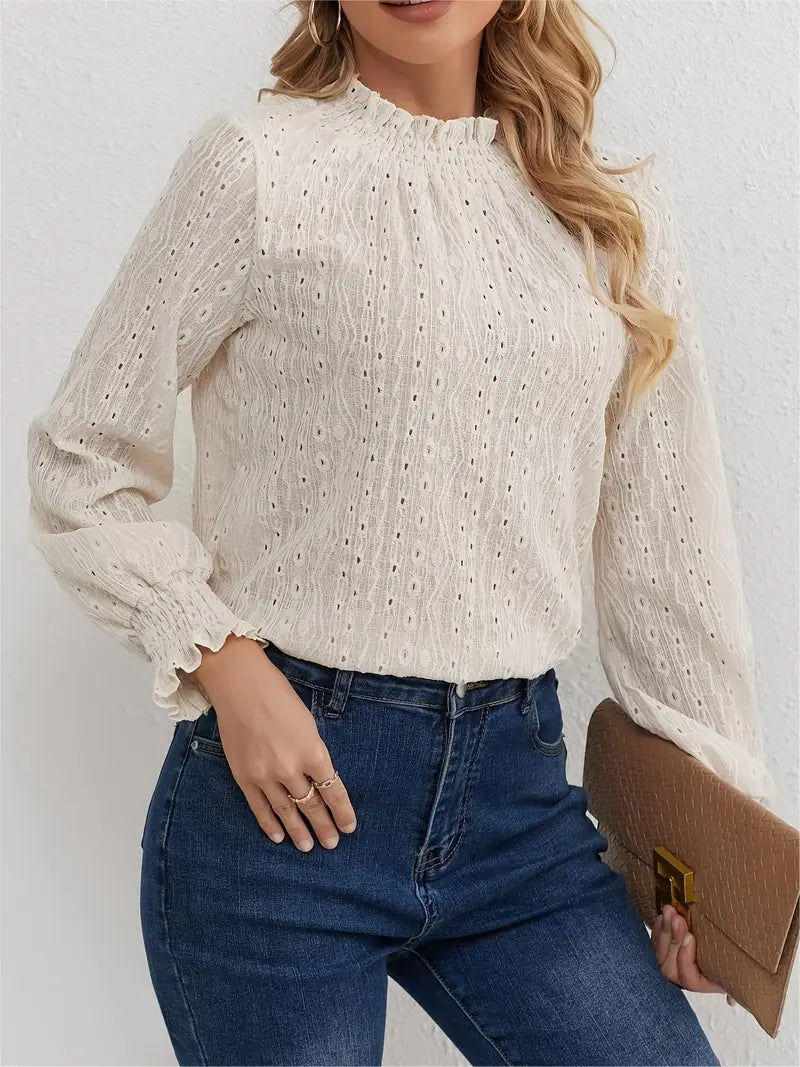 Rowindra – Classic Ruffle Trim Long Sleeve Blouse