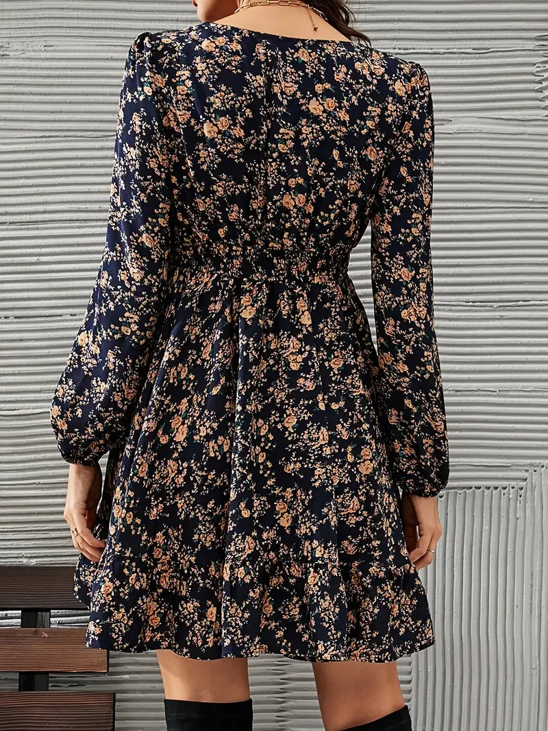 Lilith – Boho Floral Dress with Deep V-neck