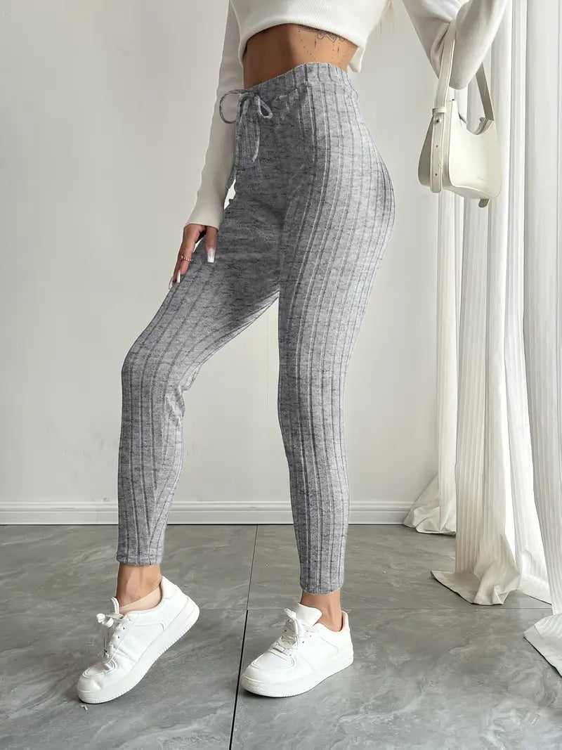 Anouk – Ribbed High-waisted Drawstring Leggings