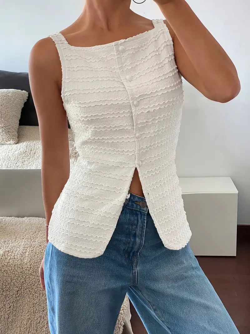 Hexaria – Elegant, Structured, Sleeveless Blouse