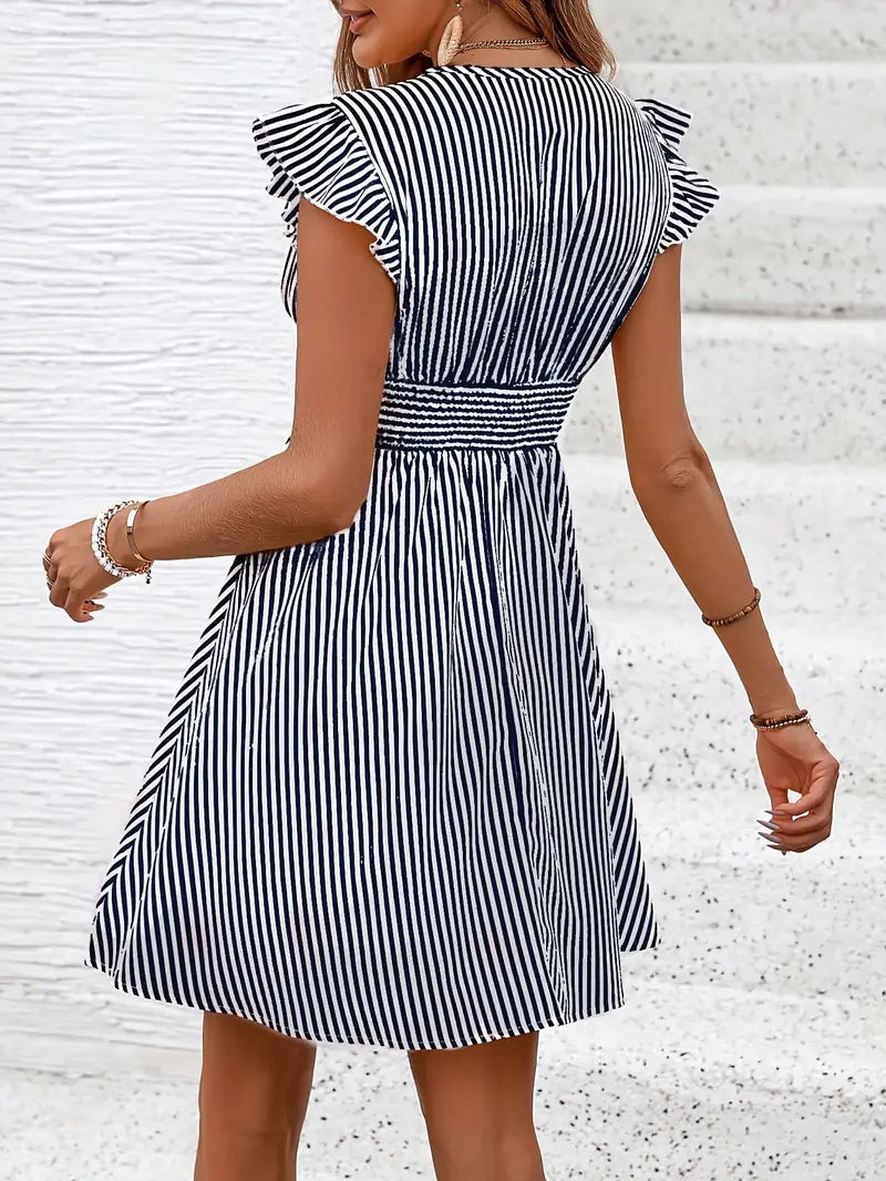 Elunica – Mini Dress with Striped Cap Sleeves