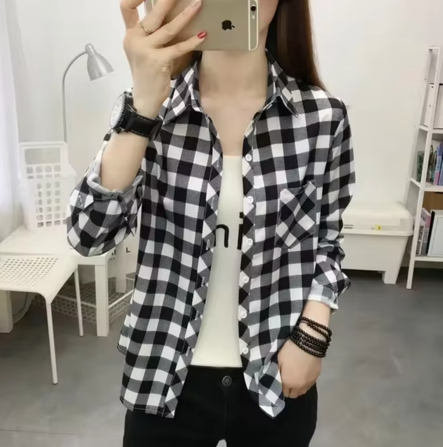 Hela – Cotton Long-sleeved Checkered Top