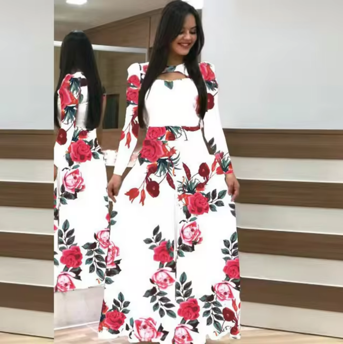 Euna - Long Sleeve Floral Maxi Dress