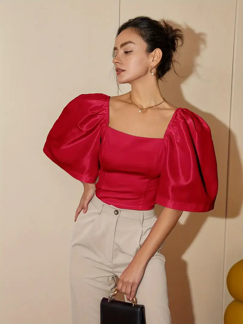 Clara – Stylish Satin Puff Sleeves Blouse