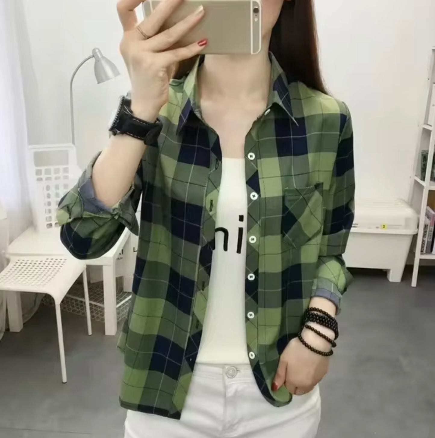 Hela – Cotton Long-sleeved Checkered Top