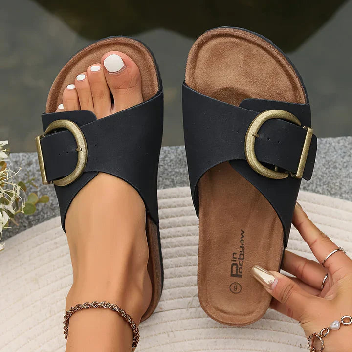 Valencia – Women's Cork Sandals with Buckle Straps
