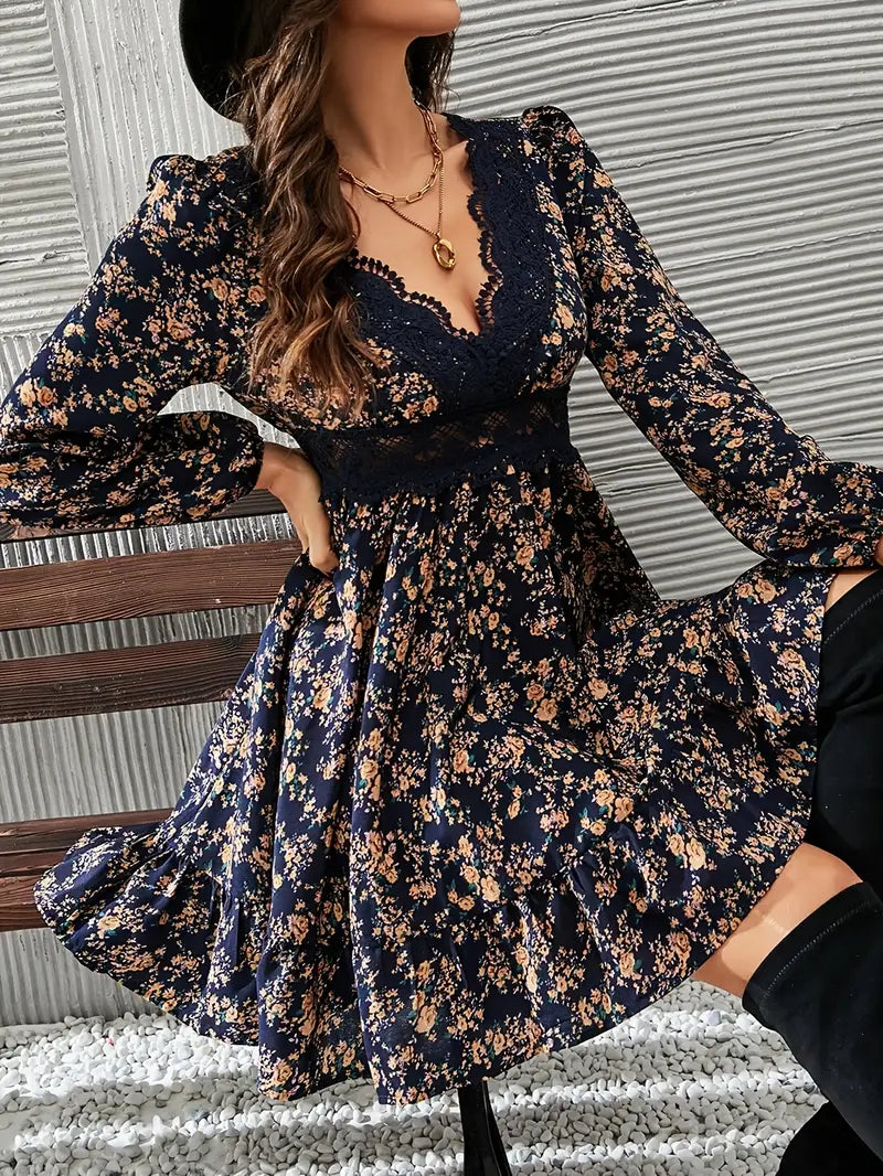 Lilith – Boho Floral Dress with Deep V-neck