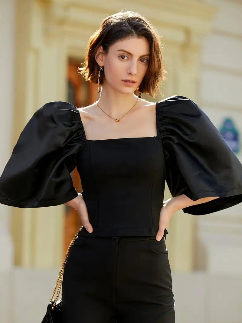 Clara – Stylish Satin Puff Sleeves Blouse