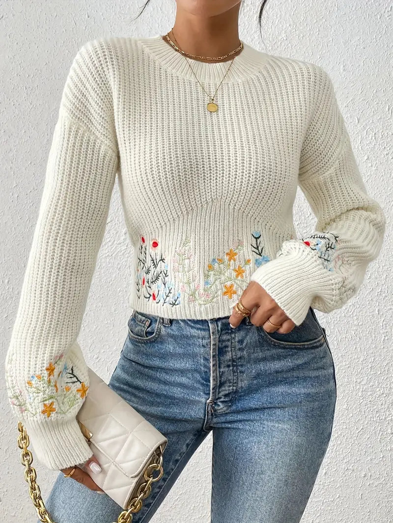 Leyla – Knitted Floral Embroidered Sweater