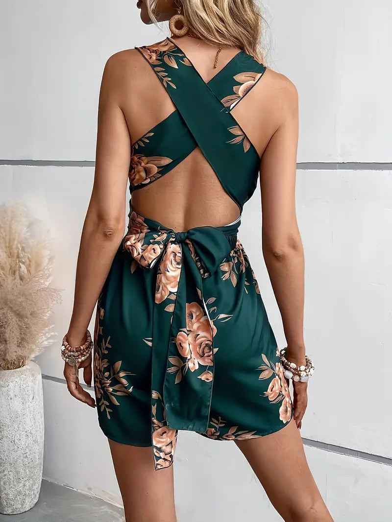 Deitra – Blooming Elegance Floral Cross Back Romper