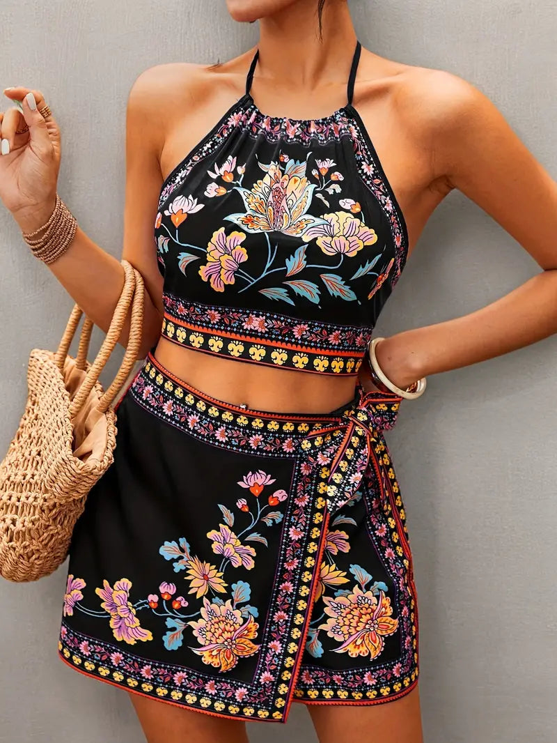 Hertha – Bohemian Halter Neck Two-piece Set