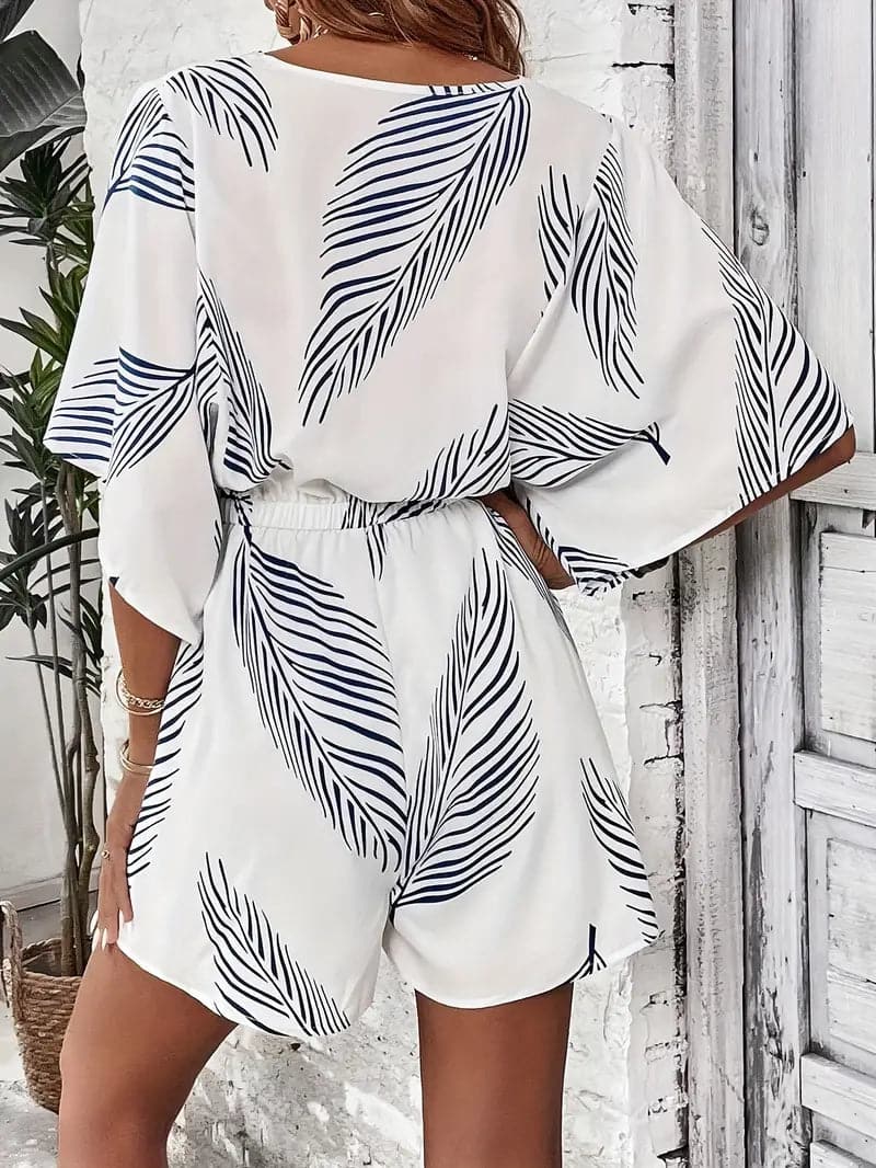 Dahliera – Chic Tropical Leaf Pattern Romper