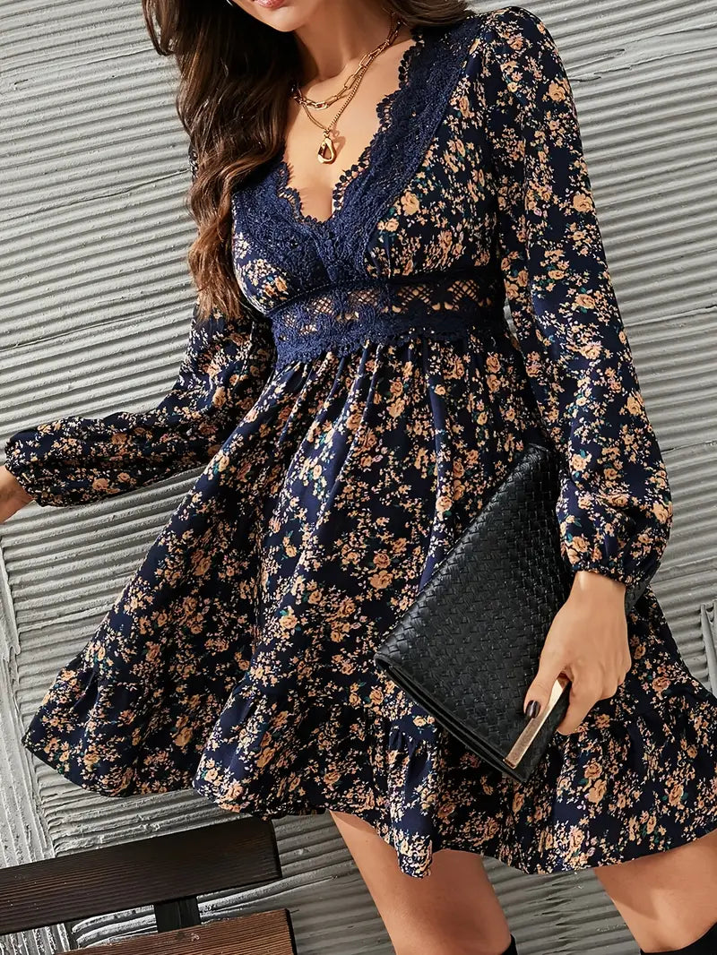 Lilith – Boho Floral Dress with Deep V-neck