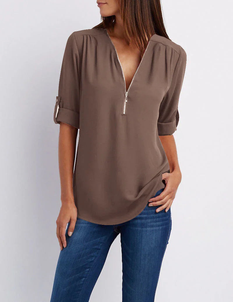 Peony – Stylish Half-zip Blouse