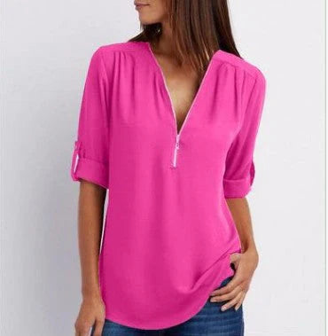 Peony – Stylish Half-zip Blouse