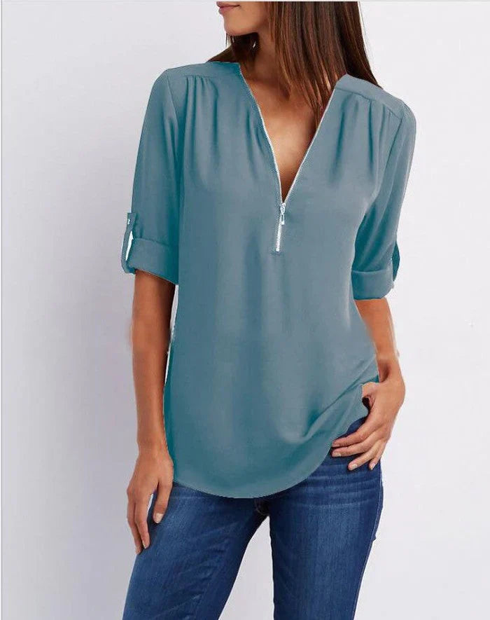 Peony – Stylish Half-zip Blouse