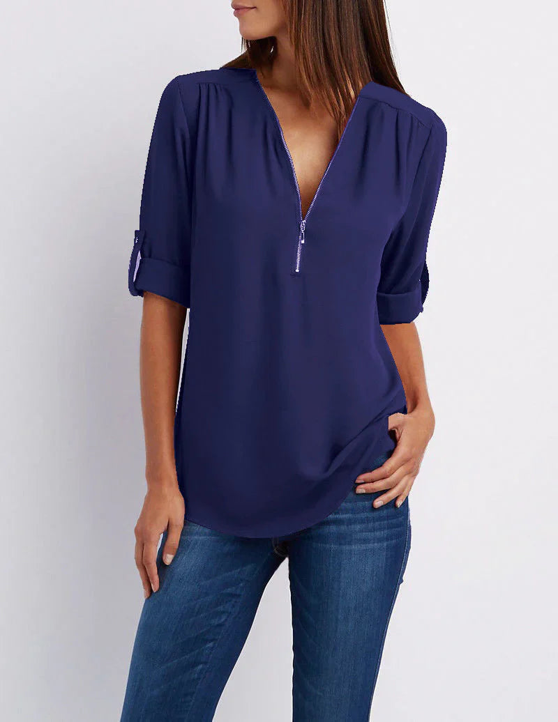 Peony – Stylish Half-zip Blouse