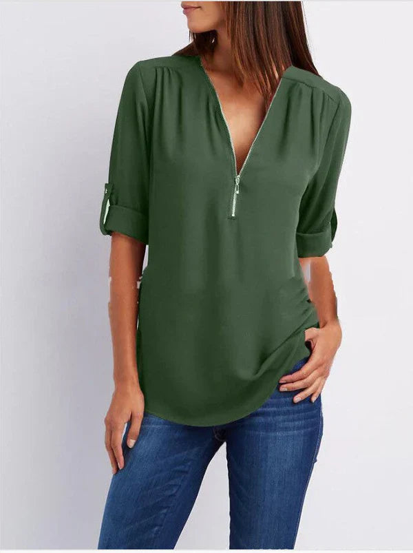 Peony – Stylish Half-zip Blouse
