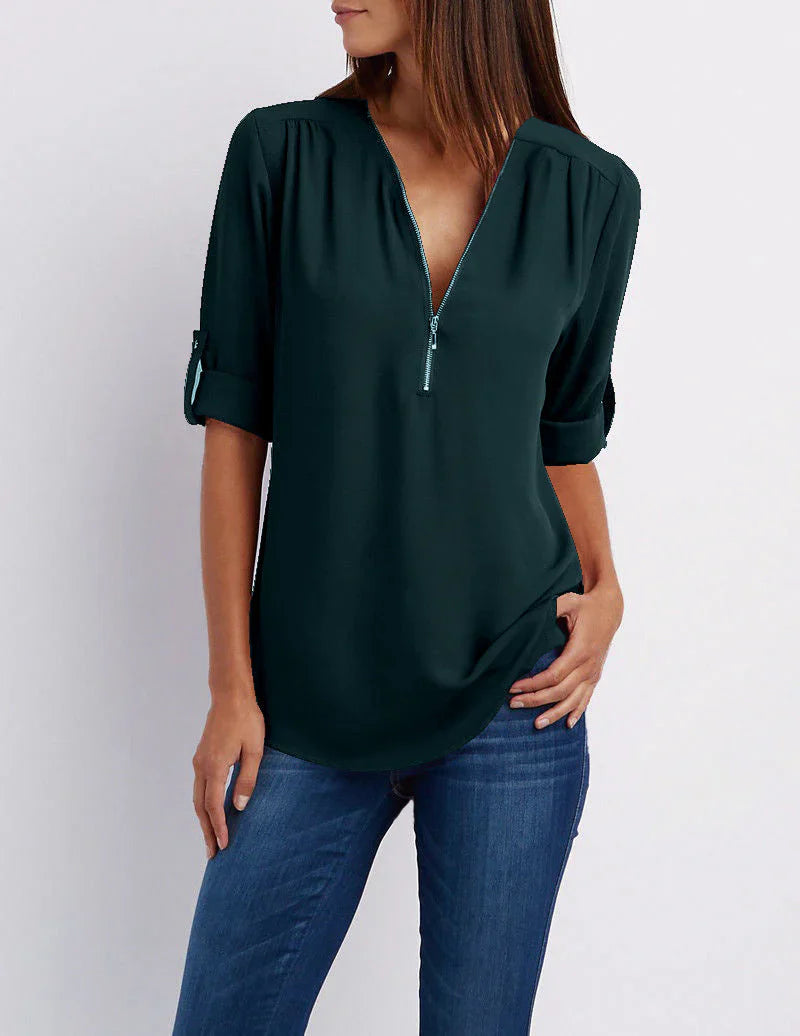 Peony – Stylish Half-zip Blouse