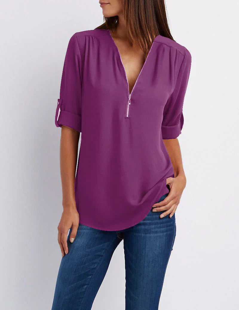 Peony – Stylish Half-zip Blouse