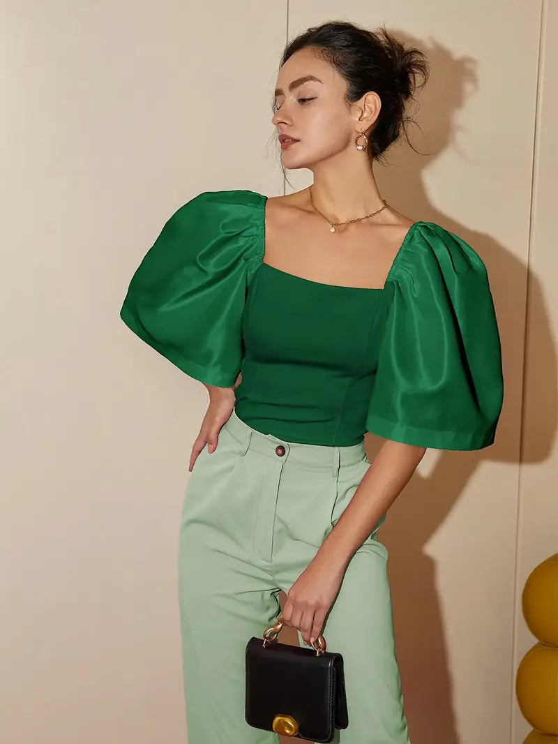 Clara – Stylish Satin Puff Sleeves Blouse