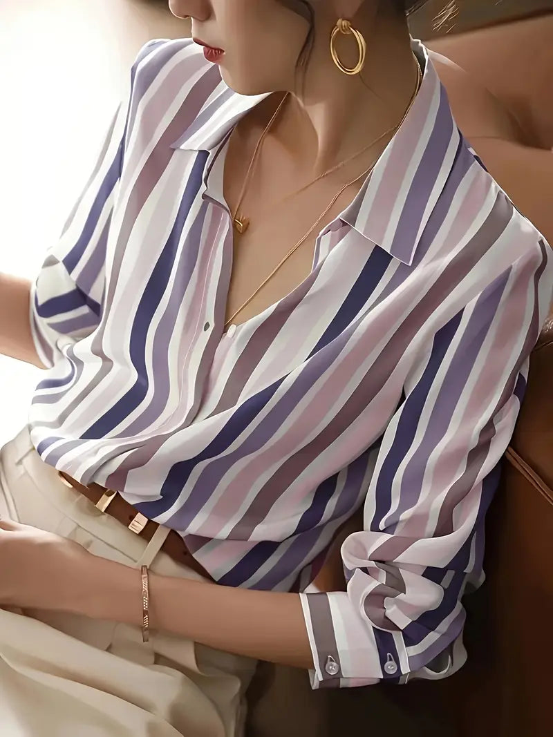 Zyphora – Elegant Striped Blouse with Button Placket
