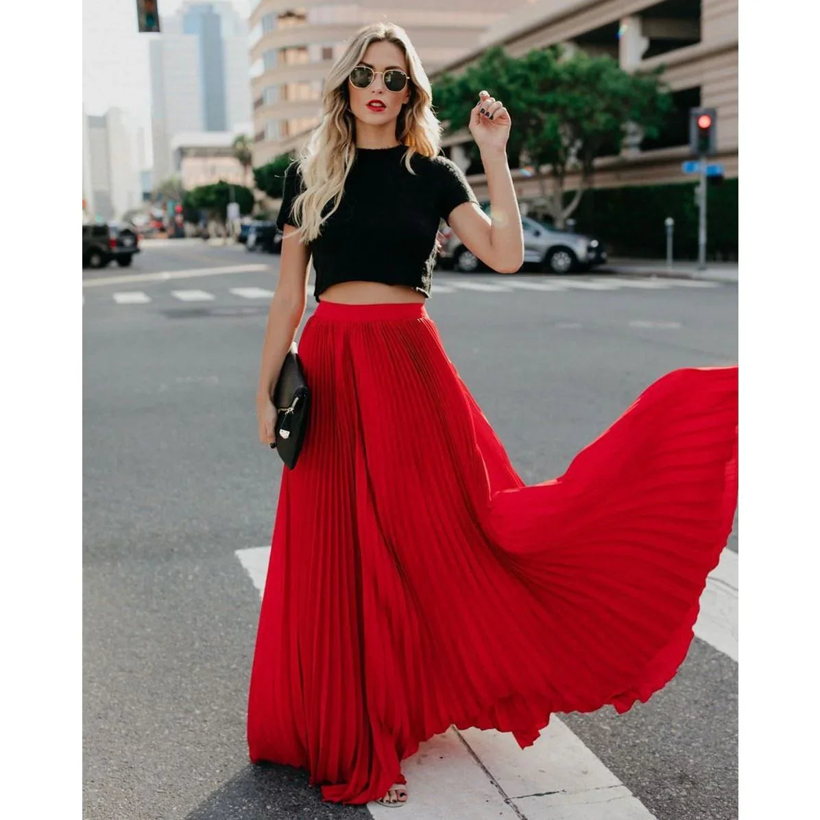 Veluna – Stylish Pleated Maxi Skirt