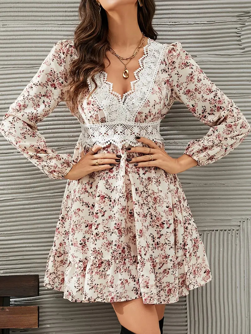 Lilith – Boho Floral Dress with Deep V-neck