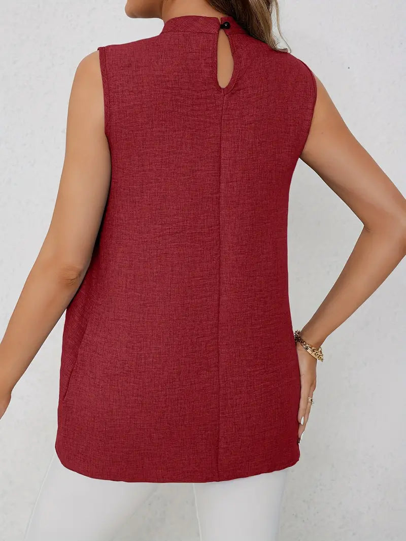 Zyra – Stylish Sleeveless Blouse with High Collar
