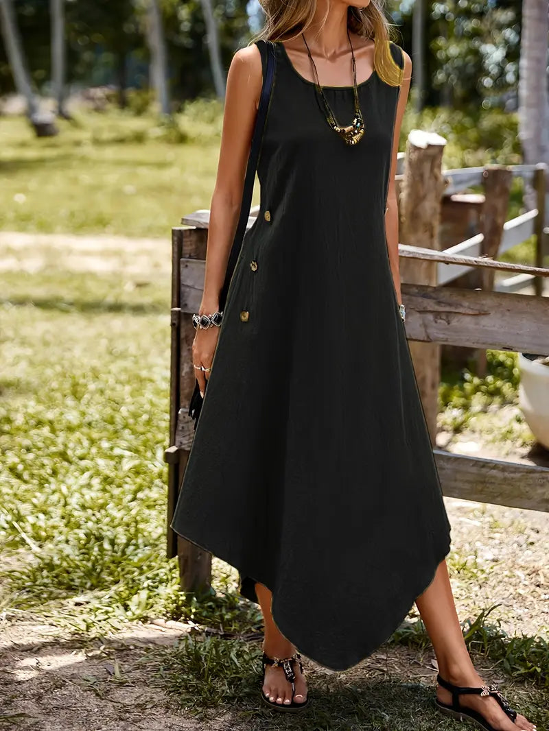 Joia – Boho-chic Dress with Sleeveless Handkerchief Hem