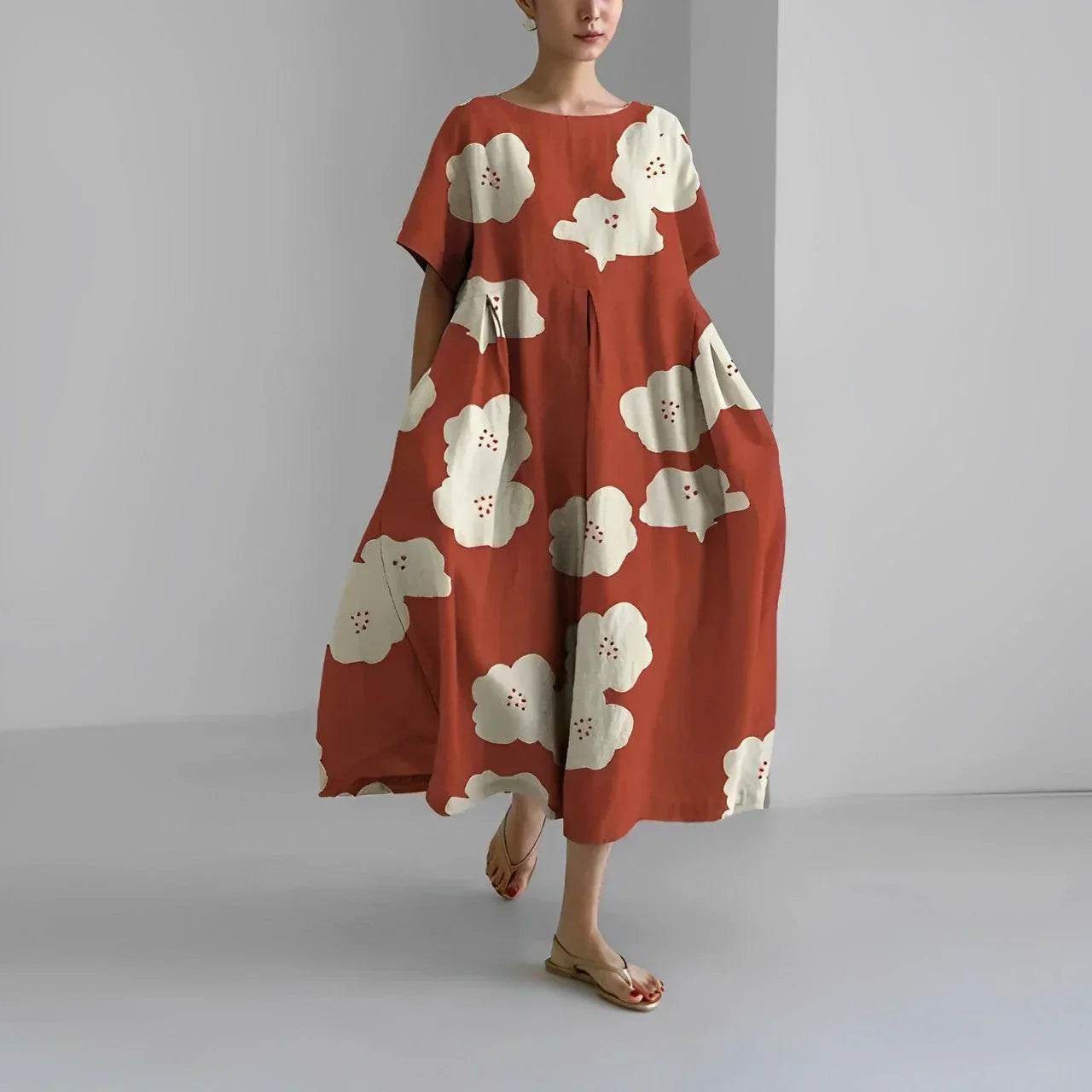 Akio – Oversized Floral Cotton Maxi Dress