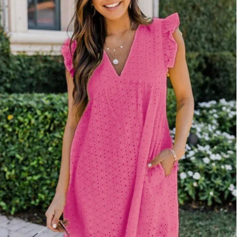 Claudia - Elegant Eyelet Embroidery Mini Dress
