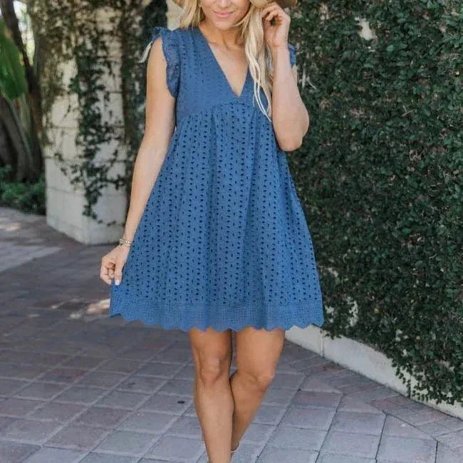Claudia - Elegant Eyelet Embroidery Mini Dress
