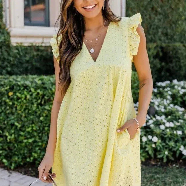 Claudia - Elegant Eyelet Embroidery Mini Dress