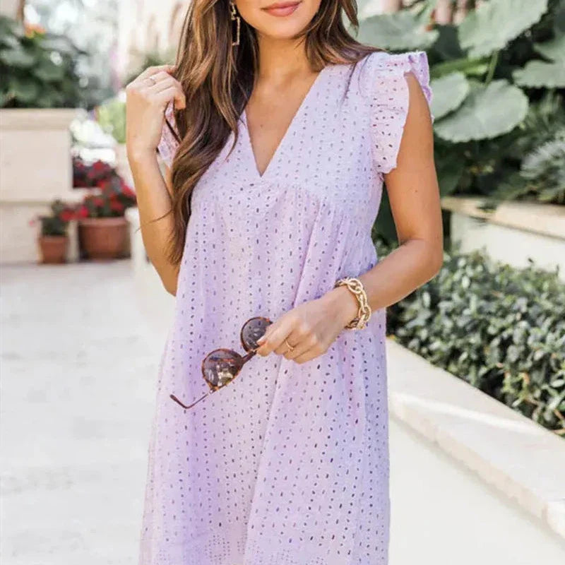 Claudia - Elegant Eyelet Embroidery Mini Dress