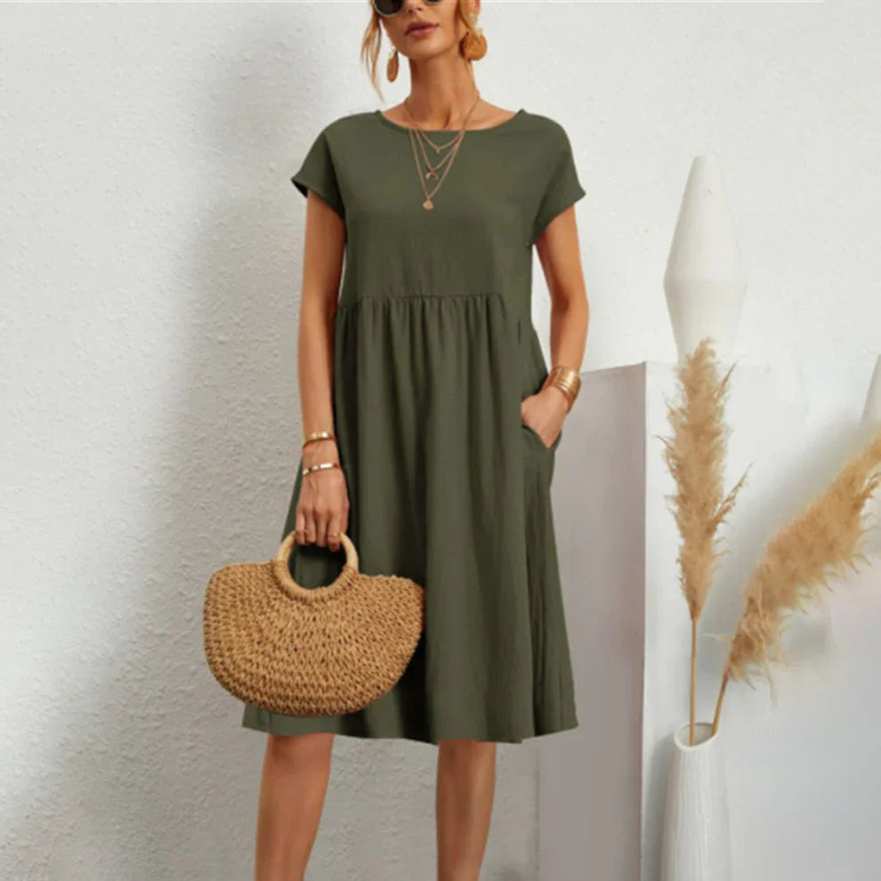 Lizel – Short-sleeved Cotton-Blend Midi Dress