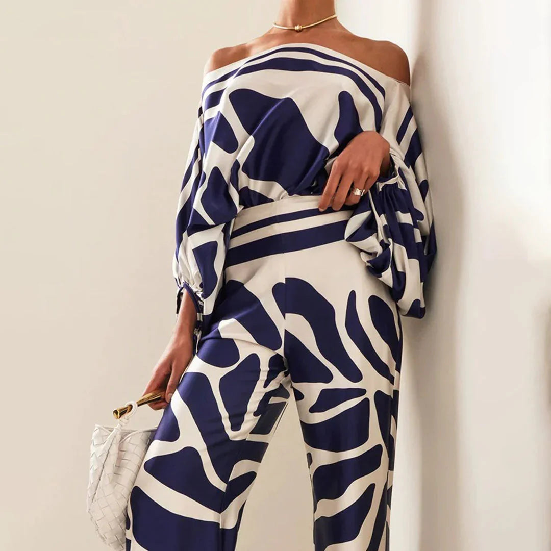 Irene – Elegant Printed Off-shoulder Two-piece Set