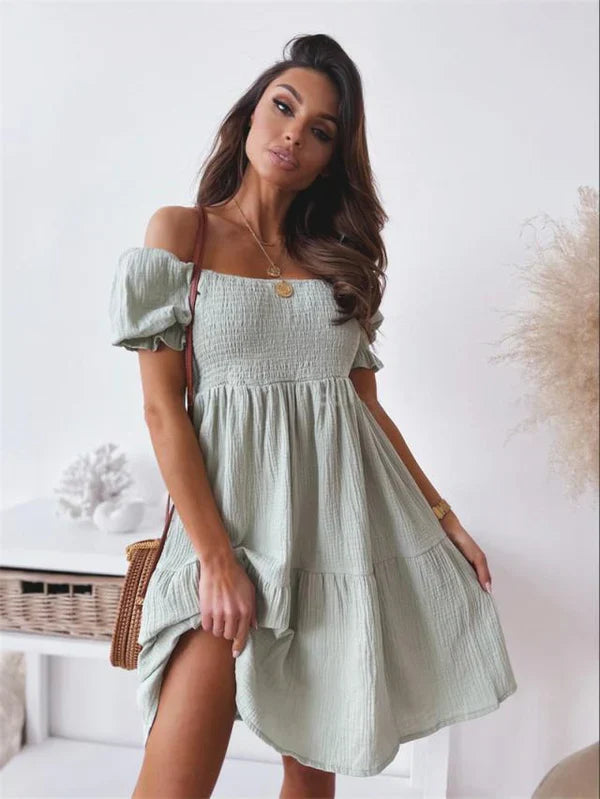 Normita – Charming Off-shoulder Puff Sleeves Dress